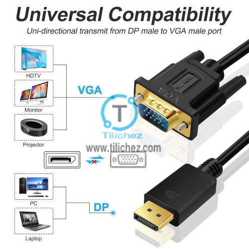 Cable DisplayPort macho a VGA macho HD, de Alta Resolución